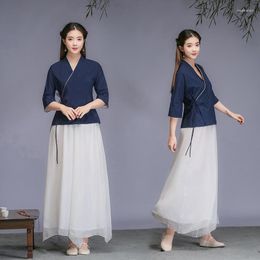 Ethnic Clothing Vintage Outfits For Women Wide Leg Pants Suits Elegant Woman And Top Tai Chi Uniform Two Peice Set 10051