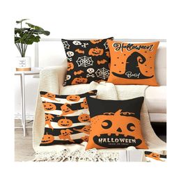 Other Festive Party Supplies Party Supplies Halloween Decorations For Home Pillowcase House Decor Pumpkin Skeleton Letter Pattern Dhy0L