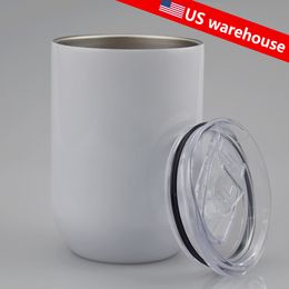 US warehouse 12oz Sublimation Wine Tumblers Straight Wine Glasses Blank Egg Shaped Blanks Can DIY Stainless Steel Water Bottles