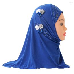 Hats Small Girl Hijab Cap With Flowers Decoration Plain Muslim Pull On Jersey Scarf Ethnic Scarves Islamic Headscarf Turban Hat