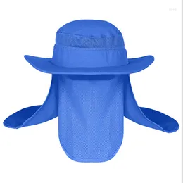 Berets Outdoor Men Women Large Round Brim Sun Block Quick Drying Fishing Hats Summer Cap For Travel Mountain Climbing Bucket Blue