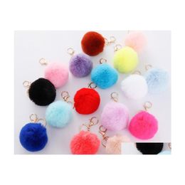 Keychains Lanyards 37 Colors 8Cm Imitate Rabbit Fur Ball Keychain Pom Car Handbag Fluffy Faux Key Ring Drop Delivery Fashion Access Dhmld