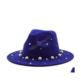 Wide Brim Hats Bucket Hats Fedoras Female Pearl Fedora Hat Ladies Girls Felt Hats For Women Wide Brim Cap Woman Jazz Panama Caps S Dhofo