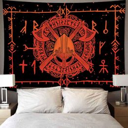 Tapestries Black And White Tapestry Mysterious Viking Meditation Runes Art Wall Hanging For Living Room Decor