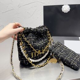 CC Bags Luxury Brand Shoulder 22K Womens Tweed Mini 22 Shopping With Pearl Chain Handle Totes Gold metal Matelasse Crossbody Shoul