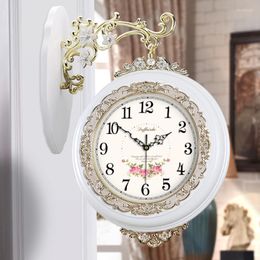 Duvar Saatleri Lüks Saat Çift Taraflı Oturma Odası İskandinav Kuvars Şık Ahşap Tasarımlar Reloj Pared Dekorasyon Salonu XX60WC