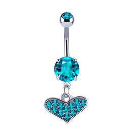 Navel Bell Button Rings 316L Stainless Steel Pink Blue Heart Crystal Navel Bars Belly Button Ring Piercing Jewelry Drop Delivery Bo Dh5Cy