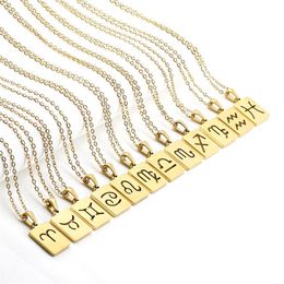 Chains 12 Constellation Hollow Titanium Steel Square Pendant Gold Necklace Capricorn Sagittarius Scorpio Libra Aries Pisces Gift307q