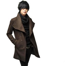 Men's Wool Blends Plain Colour Single Breasted Autumn Wool Peacoat Streetwear Fashion Topcoat Long Sleeve Coat Men Winter Blend Tweed Jacket XXL 221206