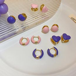 Backs Earrings 2022 Fashion Clip Resin Classic Round Women Korean Flower Blue Purple Oil Dripping Love Simple Female Jewellery