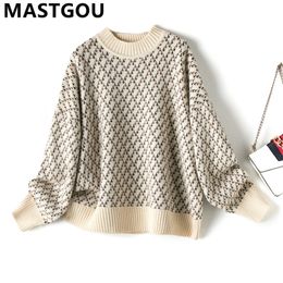 Women s Sweaters MASTGOU Oversized Luxury Cashmere Women Pullover Thick Warm Knitted Jumper Top Winter Houndstooth Wool Liades 221206