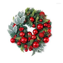 Decorative Flowers Christmas Wreath 6 Inch Lighted Gnomes With Timer Simulated Red Fruit Ball Rattan Door Hanging Home