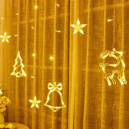 Strings USB LED Curtain Light 3.5Mx0.9M For Living Room Decoration Wall Hanging With Ring Bell Deer Christmas Tree Star Decorative