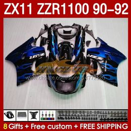 OEM Fairings For KAWASAKI NINJA ZZR1100 ZX 11 R 11R 1990-1992 Body 164No.82 ZX-11 R ZZR 1100 CC ZX-11R ZZR-1100 ZX11R 90 91 92 ZX11 R 1990 1991 1992 Fairing Kit blue flames