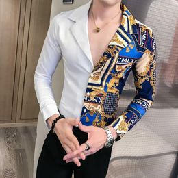 Men's Dress Shirts Gold Shirt 2022 Autumn Baroque Men Long Sleeve Patchwork Casual Slim Fit Print Party Club