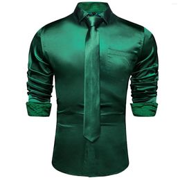 Men's Dress Shirts Green Plaid Splicing Contrasting Colors Long Sleeve For Men Designer Stretch Satin Tuxedo Shirt Clothing Blouses