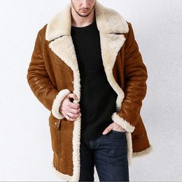 Mens Wool Blends Winter Warm Wool Coats For Men Vintage Turndown Collar Leather Jackets Fashion Mens Long Sleeve Loose Solid Outerwear Fall 221205