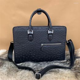 Briefcases Fashion Designer Authentic Real Ostrich Skin Businessmen Working Briefcase Genuine Leather ZIP Closure Male Large Laptop Handbag