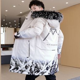 Men's Down Parkas Parka Jacket Men Winter With Fur Collar Hood Long Fashion Clothing Korean Overcoat Mens Streetwear 2023 221207