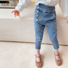 Trousers Fashion Baby Girl Jean Pants Cotton High Waist Infant Toddler Children Button Denim Long Girls Pant Clothes 1 10Y 221207