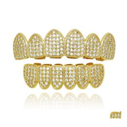 Grillz Dental Grills Hip Hop Grillz Fl Diamonds Dental Grills Real Gold Plated Fashion Cool Rappers Body Jewellery Drop Delivery Dhwbt