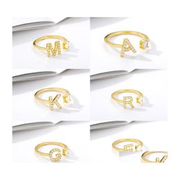 Wedding Rings Zircon Initial Letter Wedding Rings For Women Stainless Steel Gold Adjustable Opening Ring Female Jewelry Gift 470 D3 Dhqib