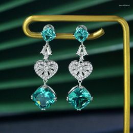 Dangle Earrings Apaison 925 Sterling Silver Sparkling 10 10mm Square Green High Carbon Diamond Tassel Drop For Women Party Jewellery