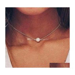 Pendant Necklaces Simple Fashion Simated Pearl Pendant Necklaces Women Sier Chain Choker Necklace Birthday Christmas Gifts Drop Deli Dh0Iq