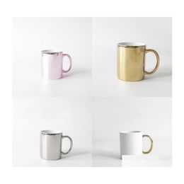 Mugs Coffee Cup Sublimation Blanks Golden Siery Plated Mug Drinkware Handgrip Flat Bottom Diy Festival Gift Brass Mugs Fashion Offic Dhdkq