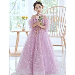 Flower Girl For Weddings Jewel Neck Champagne Puffy Ruffles Tiered Floral Little Kids Baby Gowns First Communion Dresses 403