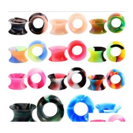Plugs Tunnels Tunnels Body Jewelry Sile Flexible Thin Double Flared Flesh Tunnel Plugs Gauge Expander Stretcher Earlets Earrings E Dh2Nj