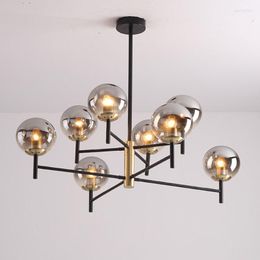 Chandeliers Nordic Industrial Black Chandelier LED Edison 6 Lights Glass Bubble Home Bulbs Lamp AC110-220V Sputnik