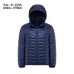 Mens Down Parkas Oversized 11XL 12XL Men Spring Jackets Quality Ultra Light 90% White Duck Hooded Portable 221207