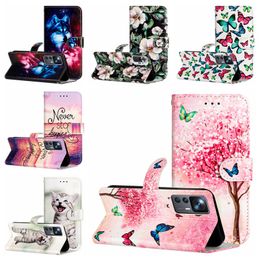 Print Leather Wallet Cases For Xiaomi 12T Pro 12 Lite 11 Ultra Redmi 10A 10C A1 10 2022 Fashion Flip Wolf Leopard Butterfly Tree Flower Cat Card Holder Holder Stand Pouch