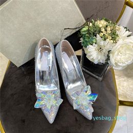 Top Quality Women Butterfly knot Shoes High Heels Sexy Pointed Toe Diamond Pumps Come 33 Logo Dust Bags Wedding Shoes
