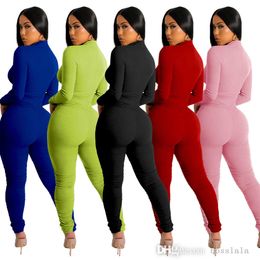 Retail Women Sports Jumpsuits Leisure Tights Long Sleeve Conjoined Pants Zipper Rompers Bodycon Capris Hip Lifting Sexy Bodysuit