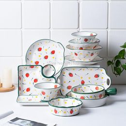 Dinnerware Sets Hand-painted Underglaze Ceramic Dishes Set Combination Eating Bowl Soup Noodle Dish Creative Strawberry