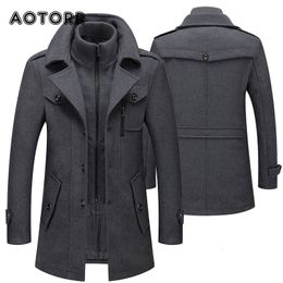 Mens Jackets Autumn Winter Mens Wool Trench Coats Fashion Middle Long Jacket Male Double Collar Zipper Coat Windbreak Woollen Overcoat 4XL 221207