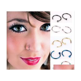 Nose Rings Studs Nose Rings Body Art Piercing Jewellery Fashion Stainless Steel Open Hoop Earring Studs Fake Ring Drop Delivery Dhzgo