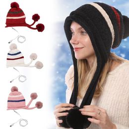 Cycling Caps Heated Beanie Hat For Women 2-in-1 And Neck Warmer Multi-color Electric USB Powered Knitted Beanies