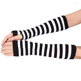 Knee Pads Lady Stretchy Soft Knitted Wrist Arm Warmer Long Sleeve Fingerless Gloves Striped UND Sale