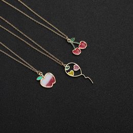 10PCS Enamel Colorful Fruit Apple Necklace Cartoon Animal Flying Balloon with Hearts Necklace Red Color Cherry Chain Necklaces for Women