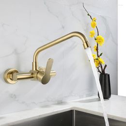 Kitchen Faucets Brushed Gold Faucet Swivel Pot Filler Tap Wall Mounted And Cold Sink Rotate Spout Stainless Steel