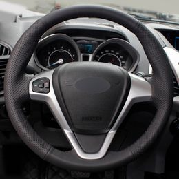 for Ford EcoSport 2014-2017 Fiesta 2008-2017 high quality carbon fiber leather hand stitched steering wheel cover