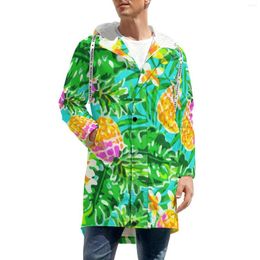 Men's Trench Coats Garden Of Pineapples Thick Casual Men Palm Leaves Print Long Straight Winter Jackets Pretty Graphic Windbreakers