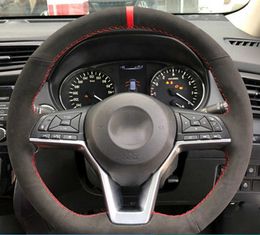 Car Steering Wheel Cover Hand Sewing Suede Leather Braid For Nissan X-Trail Qashqai Rogue March Serena Micra Kicks Altima Teana