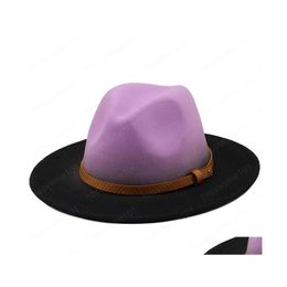Wide Brim Hats Bucket Hats Women Men Wool Vintage Trilby Felt Fedora Hat With Wide Brim Gentleman Elegant Gradient Color For Lady Dhxh8