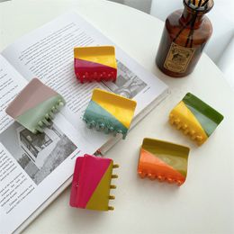 Korean Fashion Two-color Hand-Stitched Temperament Hair Clip Claw Rectangle Colourful Acetate Clamps For Woman Girls