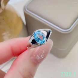Cluster Rings Natural Topaz Ring S925 Silver Blue Lady With Jewelry Simple In Style Women