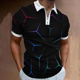 Men's Polos Men Polo Shirts Casual Summer Pullover Printed Short Sleeve Zip Lapel Slim Streetwear Vintage 2022